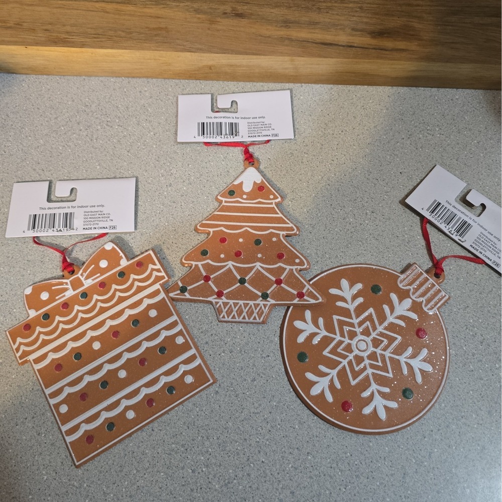Set Of 3 Metal Gingerbread Christmas Ornaments